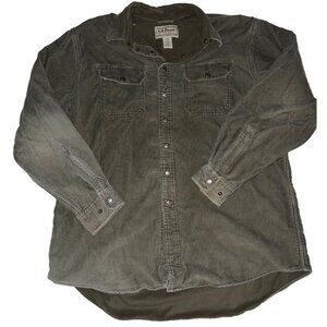 L.L Bean Men's Corduroy Shirt Jacket L Flannel Lined Green Heavyweight
